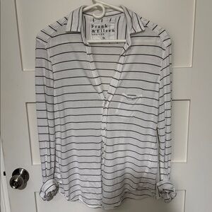 FRANK & EILEEN Tee Lab 100% Cotton White Black Striped Button-Up Shirt Size XS